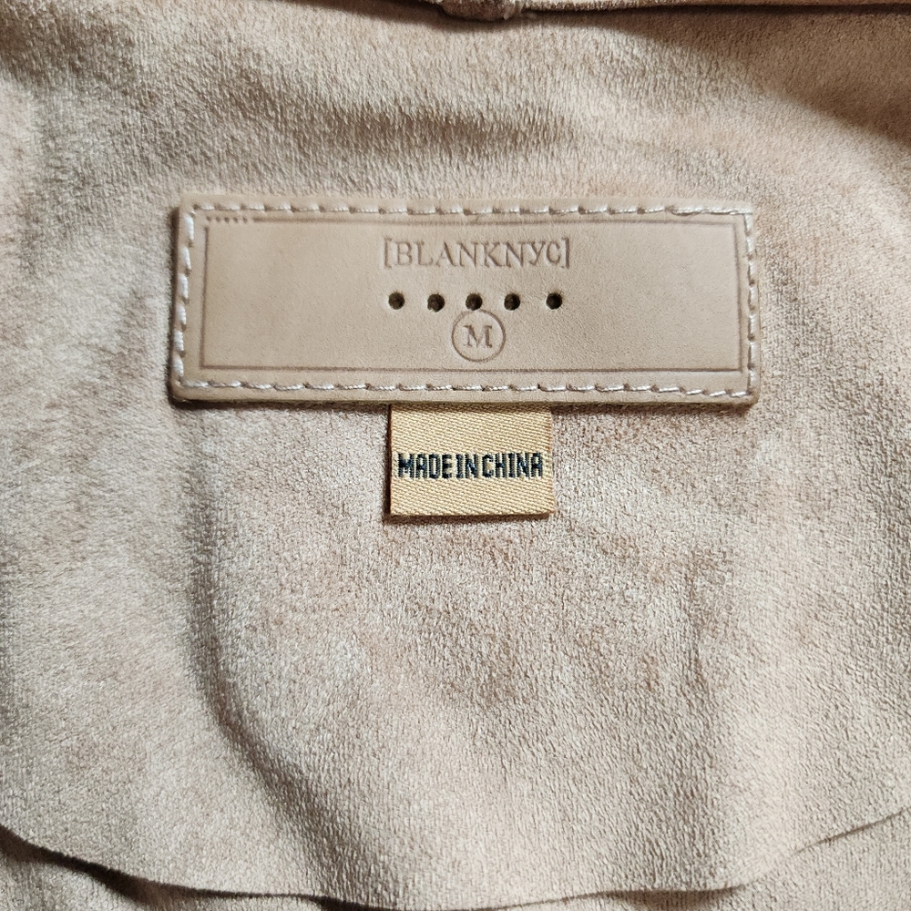BlankNYC Tan Faux Suede Moto Jacket Draped Asymmetrical Zip Size Medium - Picture 10 of 14